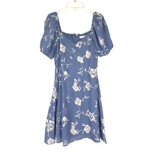 NWT Altar'd State Women's Blue Puff Sleeve Floral Mini Dress Size S Cottagecore‎